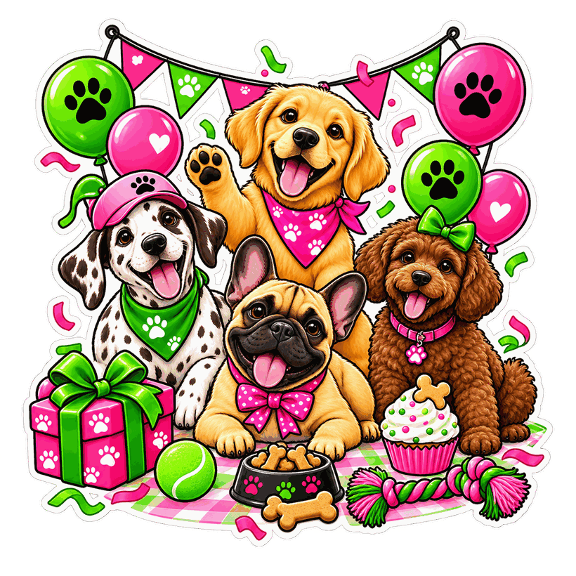 The dogs of Walks for Paws celebrating together